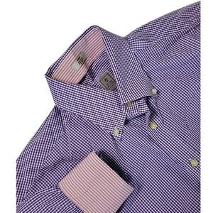 Peter Millar Men's Purple Checkered Button DOWN Cotton Dress‎ Shirt SIZE MEDIUM